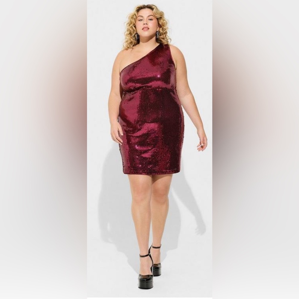 New with tags one shoulder sequin maroon dress.